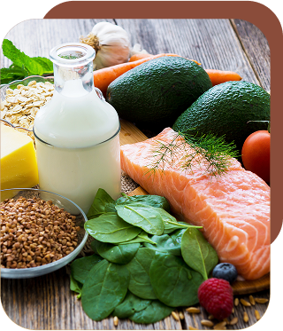healthy foods laying on a table, salmon, avocados, spinach, berries