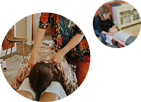 two small images of patients receiving chiropractic care